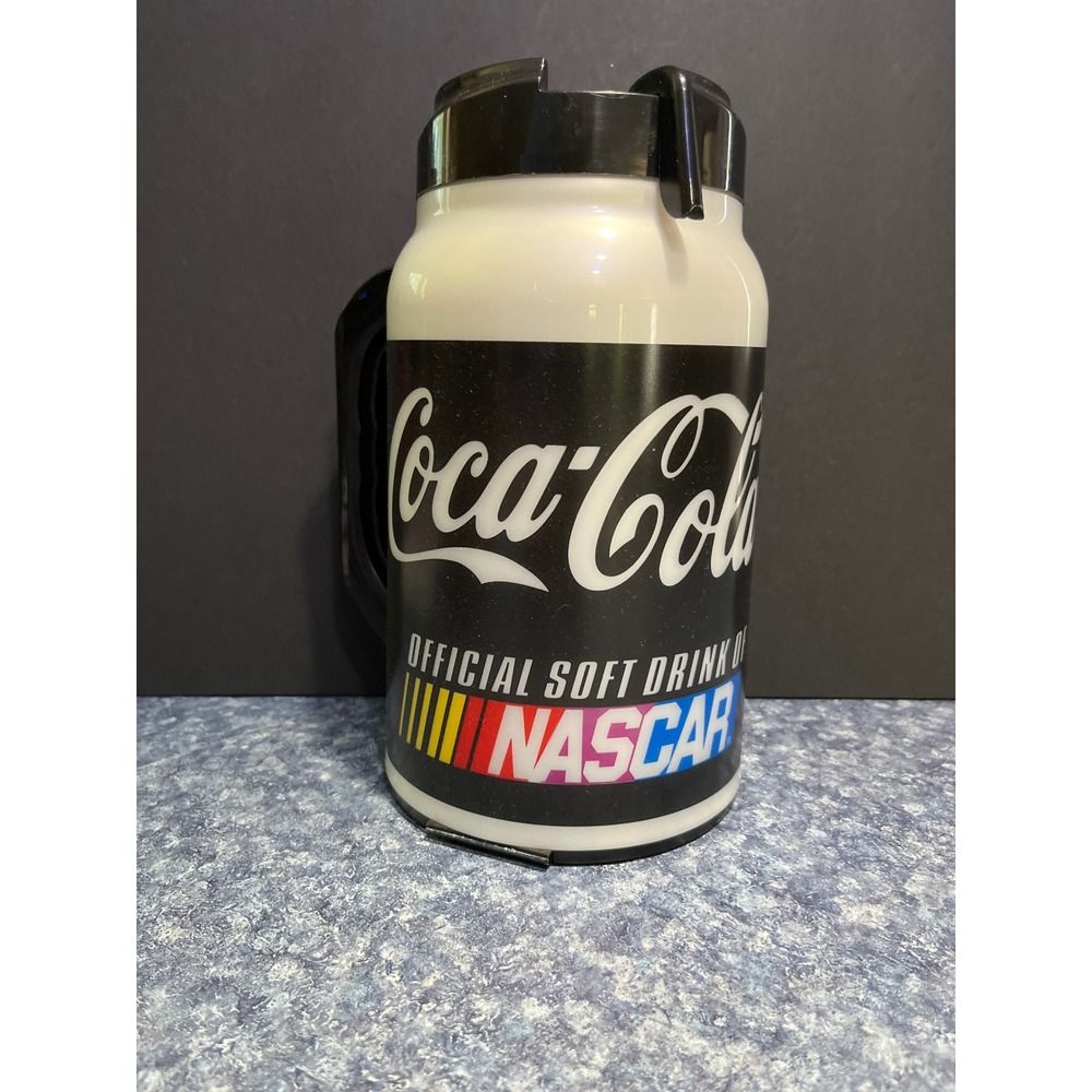 Vntg Coca-Cola NASCAR 44oz Insulated Travel Mug Teledyne Water Pik White Black
